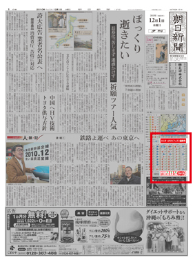 2010年12月１日付　夕刊　小型　ヤクルト