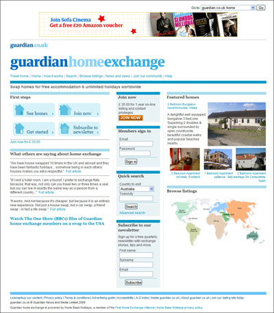 ガーディアンが運営するウェブサイト「Home Exchange」