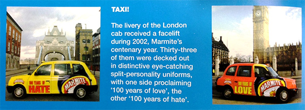 マーマイト100周年のタクシー広告